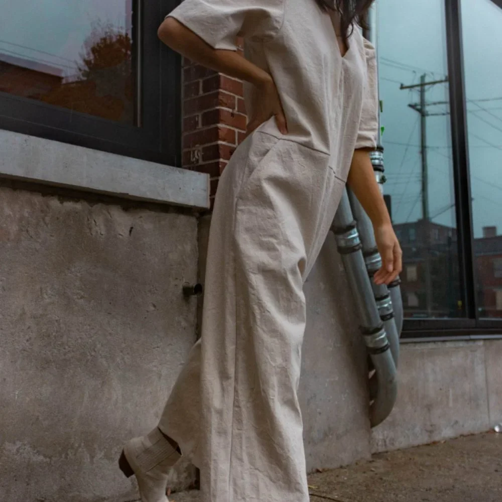 Cream Wide-Leg Short-Sleeve Jumpsuit - Picture 3 of 6
